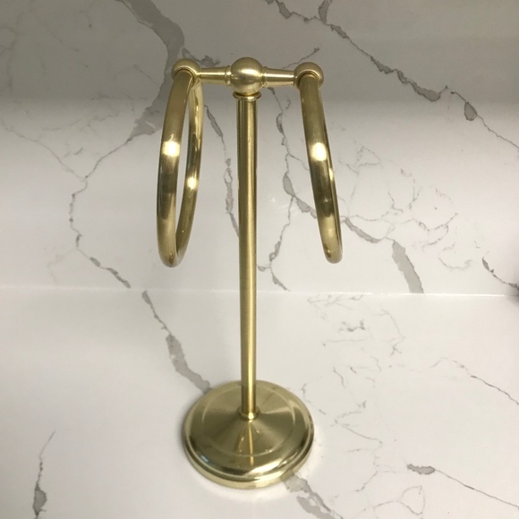 Retro Brass / Gold tone Metal Bathroom Hand Towel Counter Vanity Stand Hanger - Picture 6 of 10